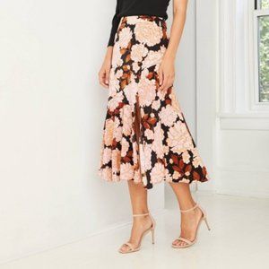Women's Floral Print Midi Slip Skirt Size 12 Pink